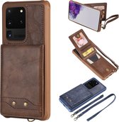 Voor Galaxy S20 Ultra Verticale Flip Schokbestendige Leren Beschermhoes met Lang Touw, Kaartsleuven & Beugel & Fotohouder & Portemonnee Functie (Koffie)