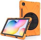 Voor Samsung Galaxy Tab S6 Lite P610 schokbestendig, kleurrijk siliconen + pc-beschermhoes met houder & schouderriem & polsriem & pensleuf (oranje)