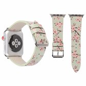 Fashion Plum Blossom Pattern lederen polshorloge band voor Apple Watch Series 3 & 2 & 1 42mm (lichtgroen)