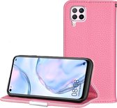 Voor Huawei P40 Lite Litchi Texture Effen kleur Horizontaal Flip Leren Case met Beugel & Kaartsleuven & Portemonnee & Lanyard (Roze)