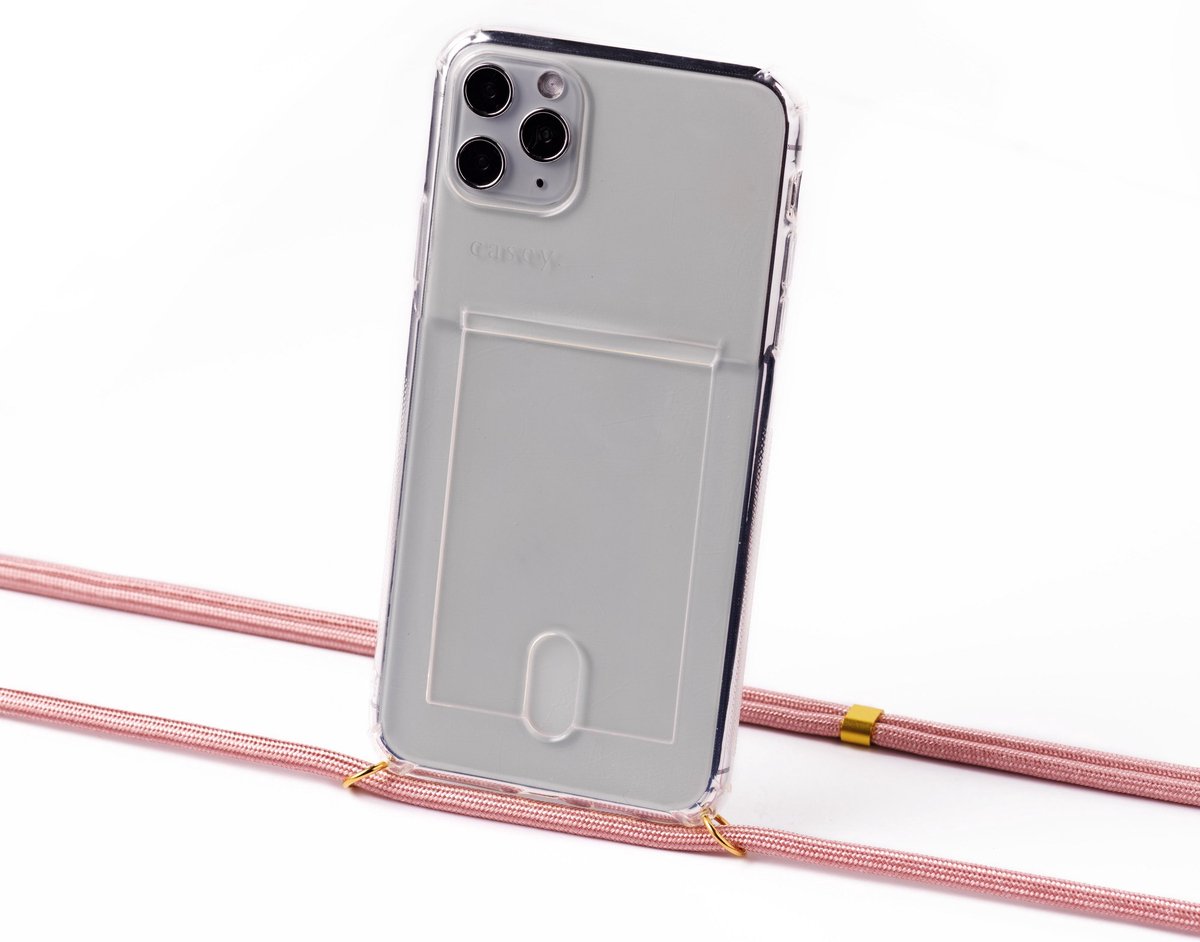 Apple iPhone XR silicone hoesje transparant met koord pink
