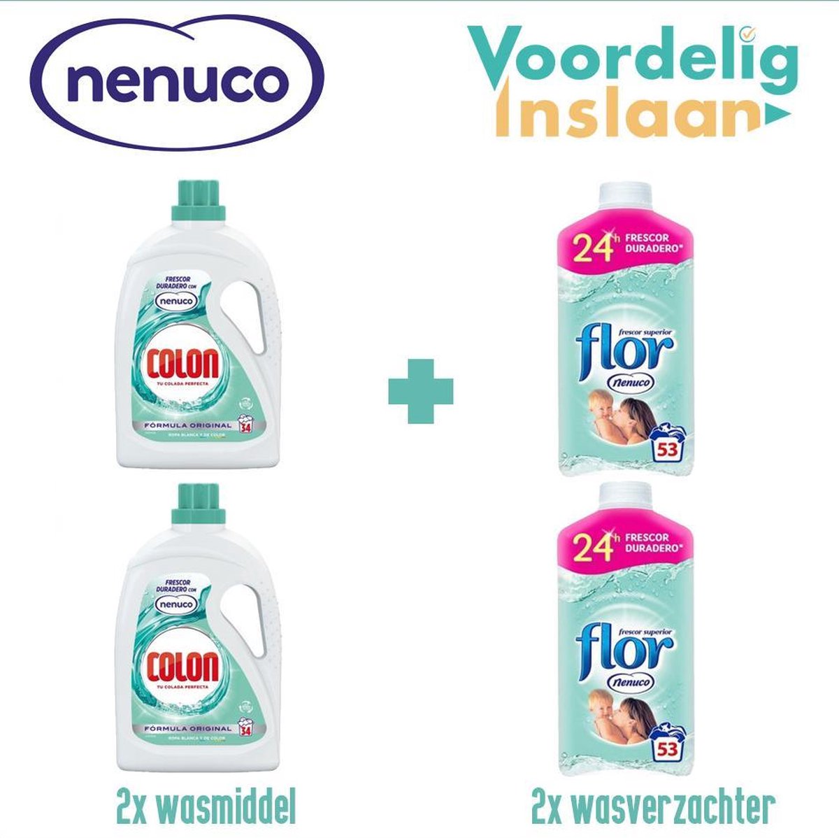 2x Nenuco Wasmiddel + 2x Nenuco Wasverzachter - Combipakket 2x wasmiddel 2x wasverzachter - Nenuco wasmiddelenpakket 4 flessen