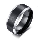Zwarte Ring met Zilver Kleurige Rand - 18 - 20mm - Ringen Mannen - Ring Heren - Valentijnsdag voor Mannen - Valentijn Cadeautje voor Hem - Valentijn Cadeautje Vrouw