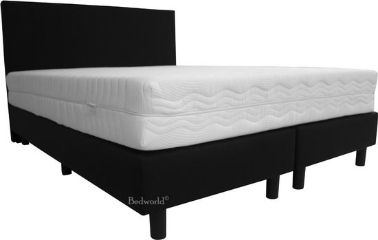 Bedword Boxspring 140x200 cm met Matras - Bed - Medium Ligcomfort - Koudschuim Matras HR50 - Zwart - Bedworld Collection