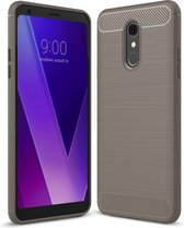 Geborstelde textuur koolstofvezel schokbestendig TPU-hoesje voor LG Q stylus (grijs)