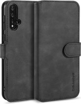 DG.MING Retro Oil Side Horizontal Flip Case met houder & kaartsleuven & portemonnee voor Huawei Nova 5 / Nova 5 Pro (zwart)