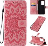Voor Galaxy S20 Ultra Sun-print Horizontaal Flip-beschermhoesje met houder & kaartsleuven & portemonnee (roze)
