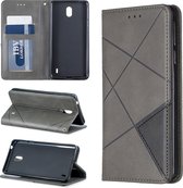 Ruit textuur horizontale flip magnetische lederen tas met houder en kaartsleuven en portemonnee voor Nokia 1 plus (grijs)