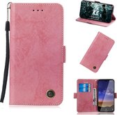 Voor Nokia 2.2 retro horizontale flip pu lederen tas met kaartsleuven en houder (roze)