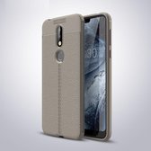 Litchi Texture TPU Shockproof Case voor Nokia 7.1 (grijs)