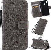 Geperst afdrukken Zonnebloempatroon Horizontale flip PU lederen tas voor Vivo Y93 / Y91 / Y95, met houder & kaartsleuven & portemonnee & lanyard (grijs)