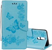 Voor Huawei Mate 10 Lite Vintage reliëf bloemen vlinderpatroon horizontale flip lederen tas met kaartsleuf en houder & portemonnee en lanyard (blauw)