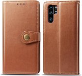 Retro effen kleur lederen gesp mobiele telefoon bescherming lederen tas met fotolijst en kaartsleuf en portemonnee en beugelfunctie voor Huawei P30 Pro (bruin)