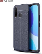 Voor Vivo U3 / Y19 Litchi Texture TPU schokbestendige behuizing (marineblauw)
