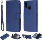 Voor huawei nova 3i effen kleur horizontale flip beschermhoes met houder & kaartsleuven & portemonnee & fotolijst & lanyard (blauw)