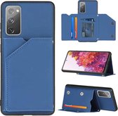 Voor Samsung Galaxy S20 FE Skin Feel PU + TPU + PC Achterkant Schokbestendig hoesje met kaartsleuven & houder & fotolijst (koningsblauw)