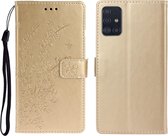 Voor Galaxy A51 Plum Blossom Pattern Links en Rechts Flip Leren Case met Beugel & Kaartsleuf & Portemonnee & Lanyard (Golden)