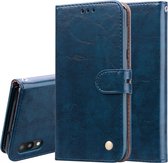 Zakelijke stijl olie wax textuur horizontale flip lederen case voor Galaxy M10, met houder & kaartsleuven & portemonnee (blauw)