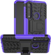 Voor Motorola G8 Play Tire Texture Shockproof TPU + PC beschermhoes met houder (paars)