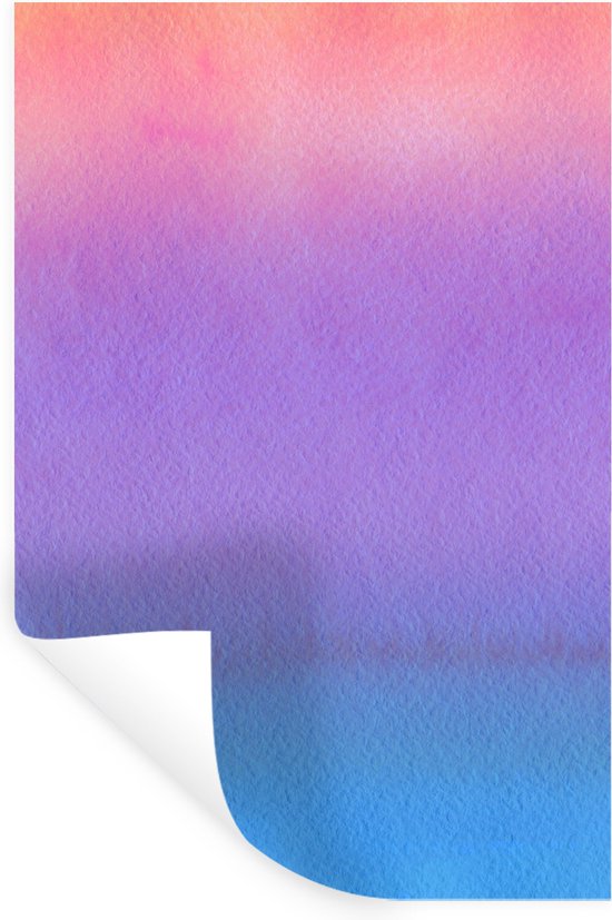 Sticker Muursticker Aquarelle Abstraite - Oeuvre abstraite faite d'aquarelle et de débordement du rose au violet et au bleu - 60x90 cm - film adhésif autocollant - sticker mural repositionnable