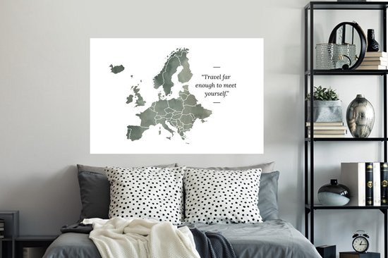 Stickers muraux - Film autocollant - Kaart Europa - Citations - Grijs - 120x80 cm - Film adhésif - Stickers muraux chambre enfant - Papier peint autocollant - Papier peint autocollant - Film autocollant