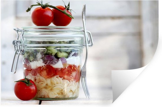 Foto: Muurstickers sticker folie griekse pasta in een weckpot 90x60 cm plakfolie muurstickers kinderkamer zelfklevend behang zelfklevend behangpapier stickerfolie