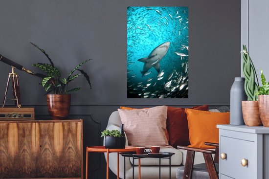 Stickers muraux - Un requin parmi les poissons - 60x90 cm - Film adhésif