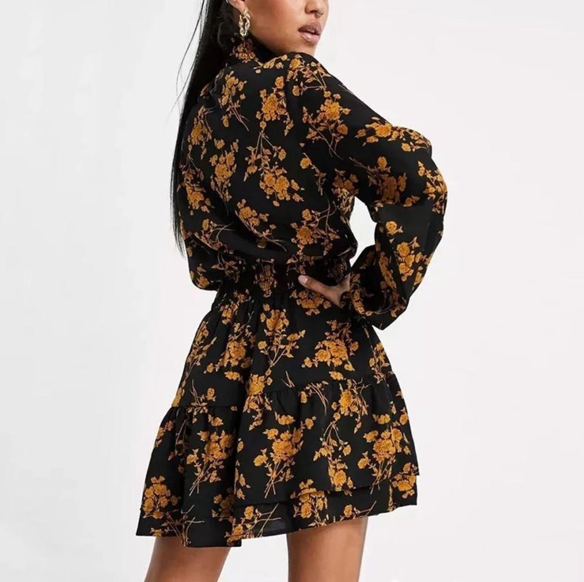 Zwart Midi Jurk Met Bohemian Bloemen Print main image 0