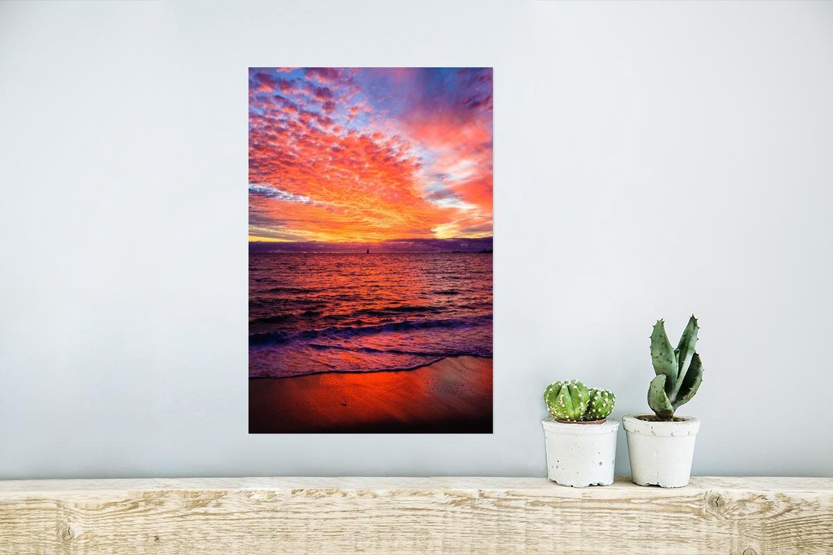 Poster Zonsondergang Strand Rood 20x30 cm