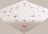 Tafelkleed - wit - met Gerbera bloemen in roze en wit