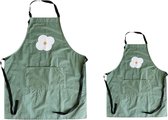 Matching ouder kind (3-8 jaar) keukenschort - Groen - spiegelei - moeder dochter schort - kookschort