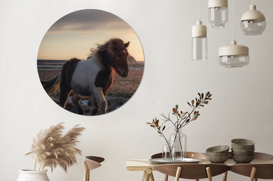 Trot cheval islandais coloré pendant le coucher du soleil Sticker mural cercle mural ⌀ 120 cm / cercle papier peint / cercle mural / cercle vivant - auto-adhésif et coupe ronde