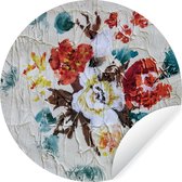 WallCircle - Muurstickers - Behangcirkel - Aquarel geschilderde bloemen op een muur - 80x80 cm - Muurcirkel - Zelfklevend - Ronde Behangsticker