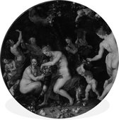 WallCircle - Wandcirkel - Muurcirkel - Nimfen vullen de hoorn des overvloeds in zwart wit - Schilderij van Peter Paul Rubens - Aluminium - Dibond - ⌀ 60 cm - Binnen en Buiten