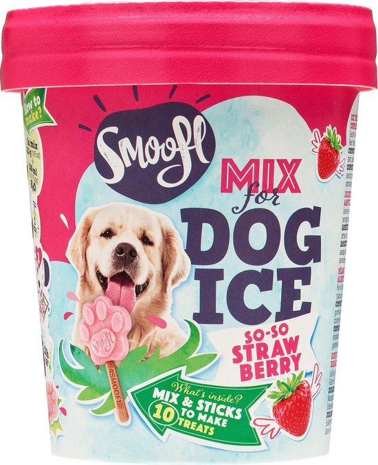 Smoofl Premium Hondensnacks: Ijs voor honden als een snack om af te koelen in de zomer en als een gezonde hond traktatie met verfrissend effect, honden ijs met aardbei