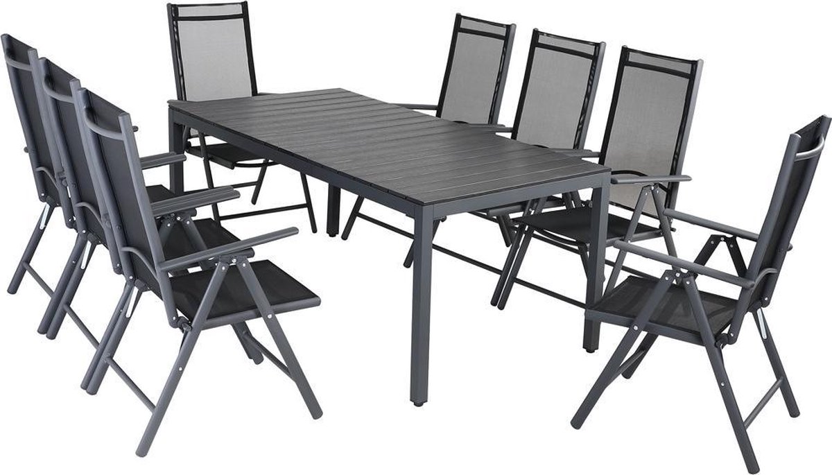 Tuinset 8 + 1 Klapstoelen Tuintafel – Aluminium 180x90cm - Grijs