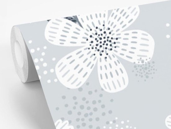 Motif pour enfants avec des fleurs blanches avec des feuilles bleues et brunes 200x300 cm