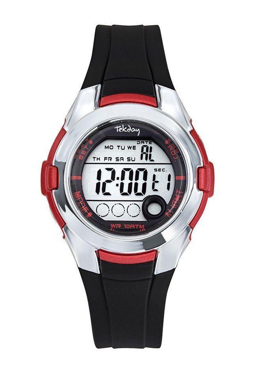 Tekday 654734 digitaal horloge 38 mm 100 meter zwart- rood