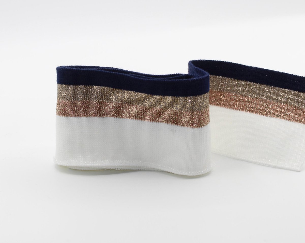 2 Stuks RIBBOORDEN/BORDCOTES/BOORDSTOF, Maat 6CM op 110CM, Kleur WIT/KOPER/BRONS/MARINE