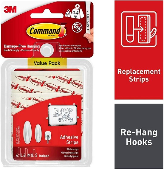 Command Strips 17001 Mittlere Haken – Selbstklebend, Rückstandslos Entfernbar, Für Glatte Oberflächen