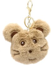 Dielay - Sleutelhanger Fluffy Muis - 10x8x3 cm - Lichtbruin