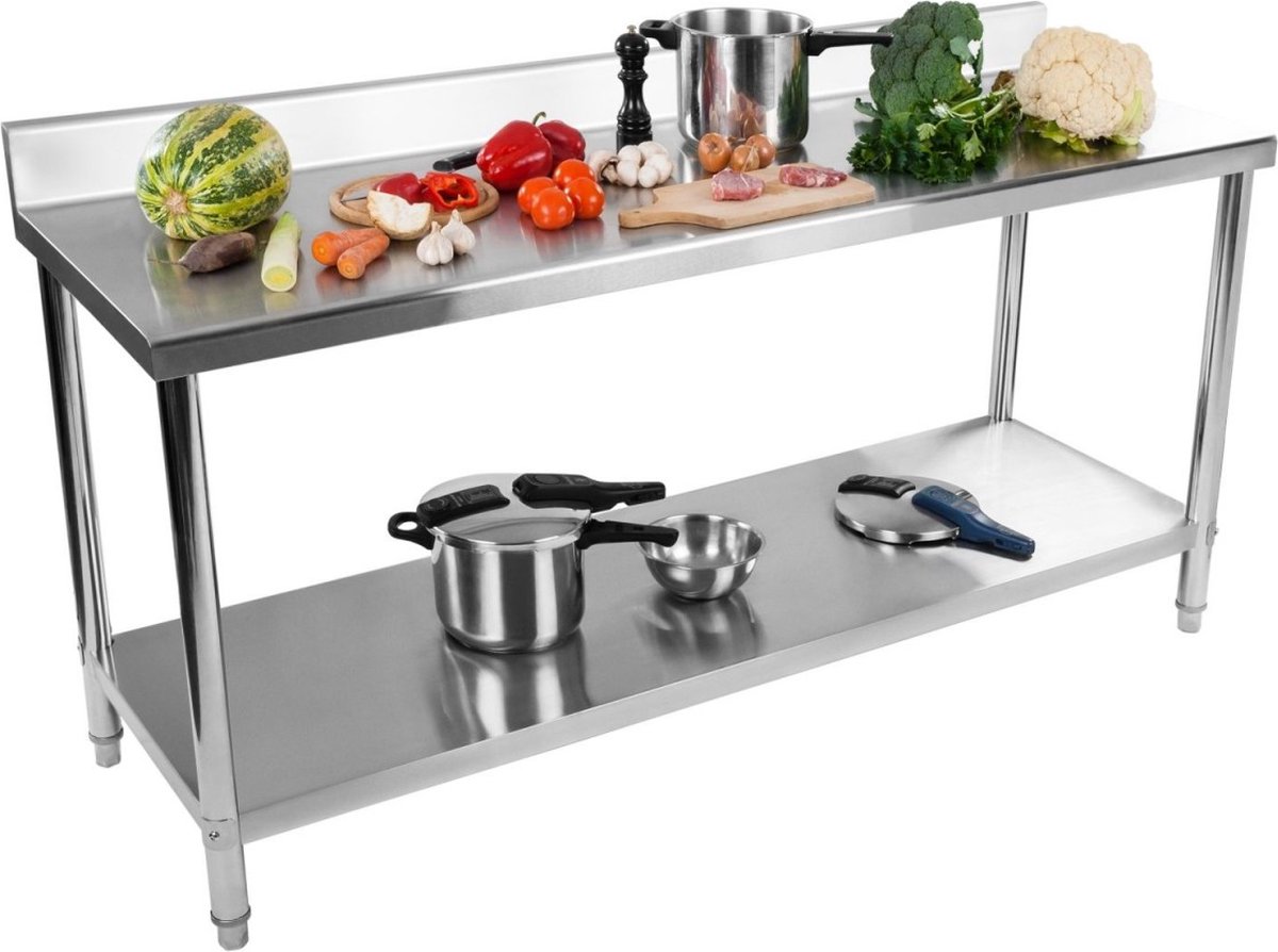 RVS werktafel - ECO - 200 x 60 cm - 400 kg - achterwand - Royal Catering RCAT-200/60-S