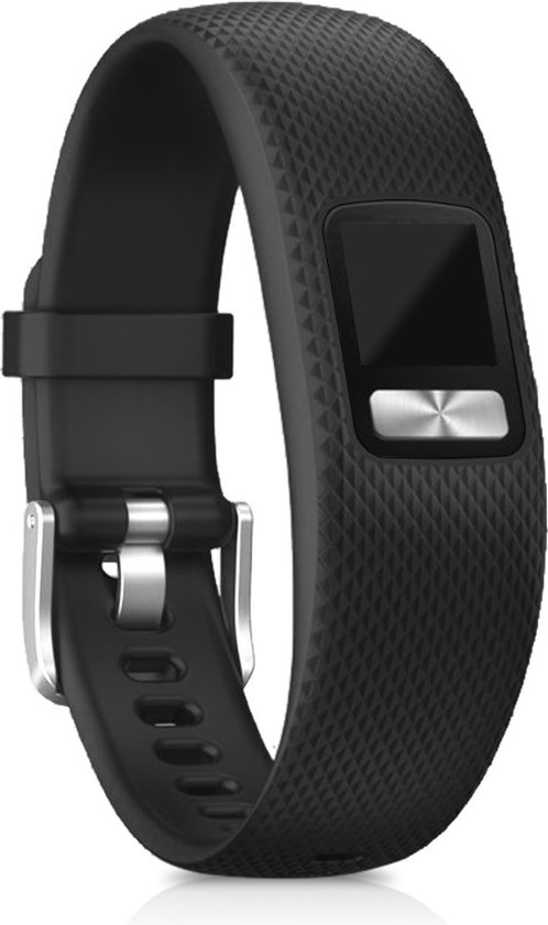 Zwart TPU-bandje met diamantpatroon, zilverkleurige gesp en display, geschikt voor Garmin Vivofit 4.