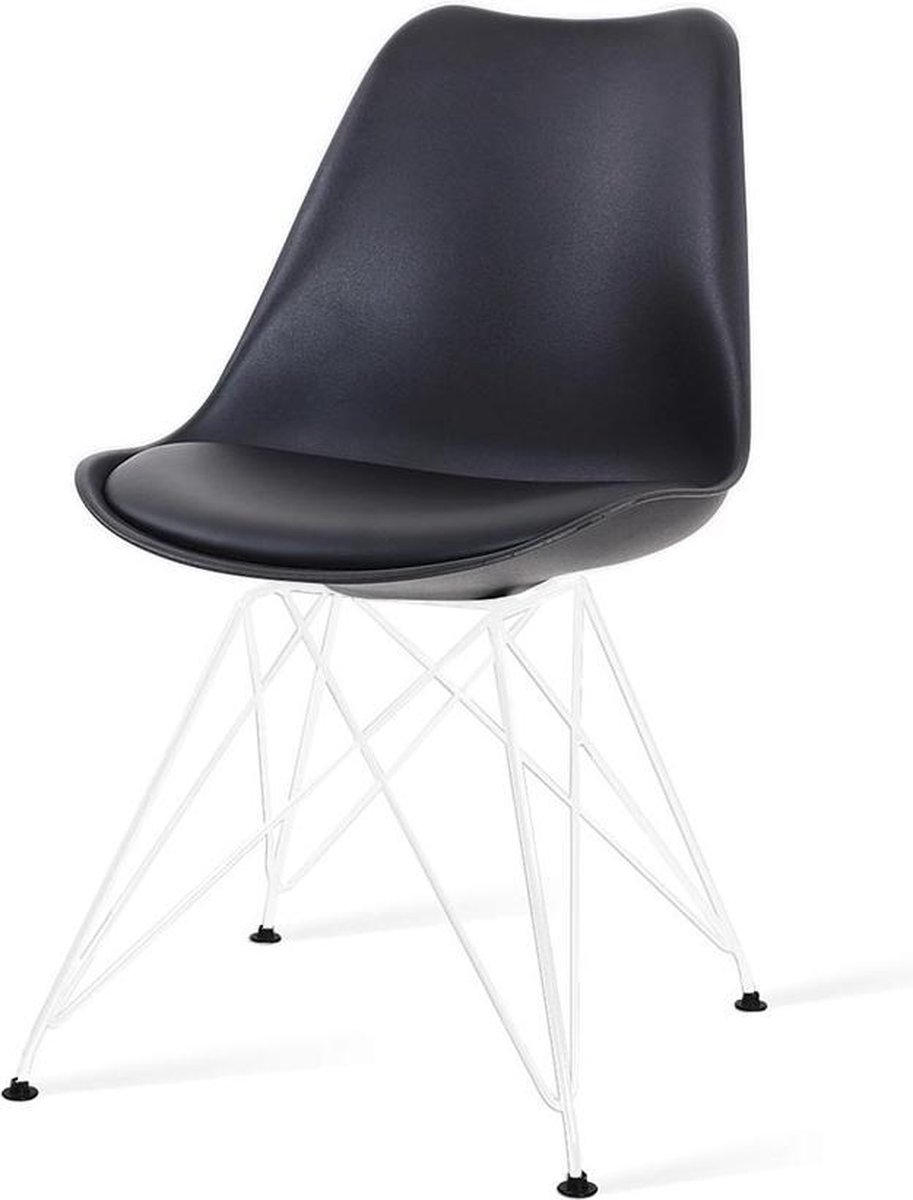 Essence Metal Eetkamerstoel Zwart - Kunststof - PU Zitting - Witte Poten - Industrieel - Modern