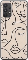 Leuke Telefoonhoesjes - Hoesje geschikt voor Samsung Galaxy A32 4G - Abstract gezicht lijnen - Soft case - TPU - Print / Illustratie - Beige