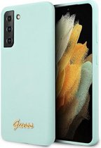 Guess Silicone Retro Back Cover - Geschikt voor Samsung Galaxy S21 Plus - Lichtblauw