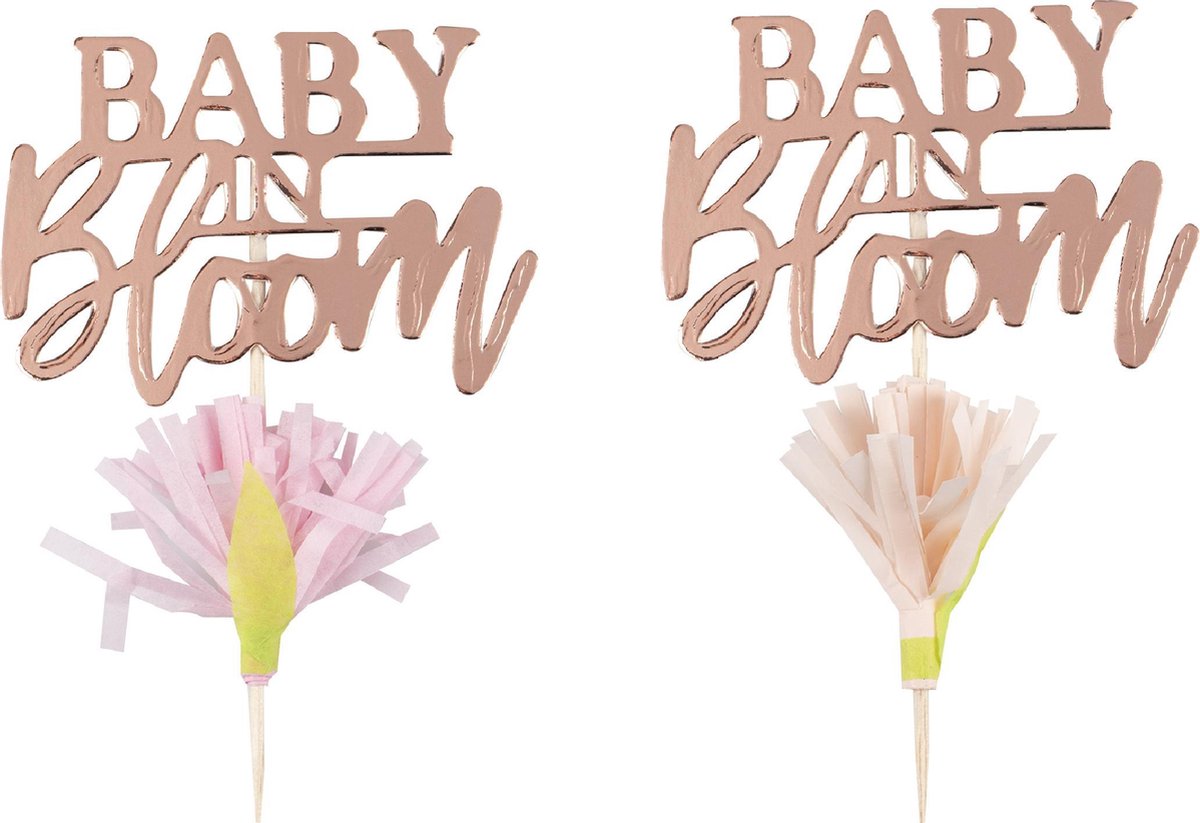 Baby In Bloom Cupcake-Topper – 24 Stück, Rosa Blumen, Für Babyparty Mädchen