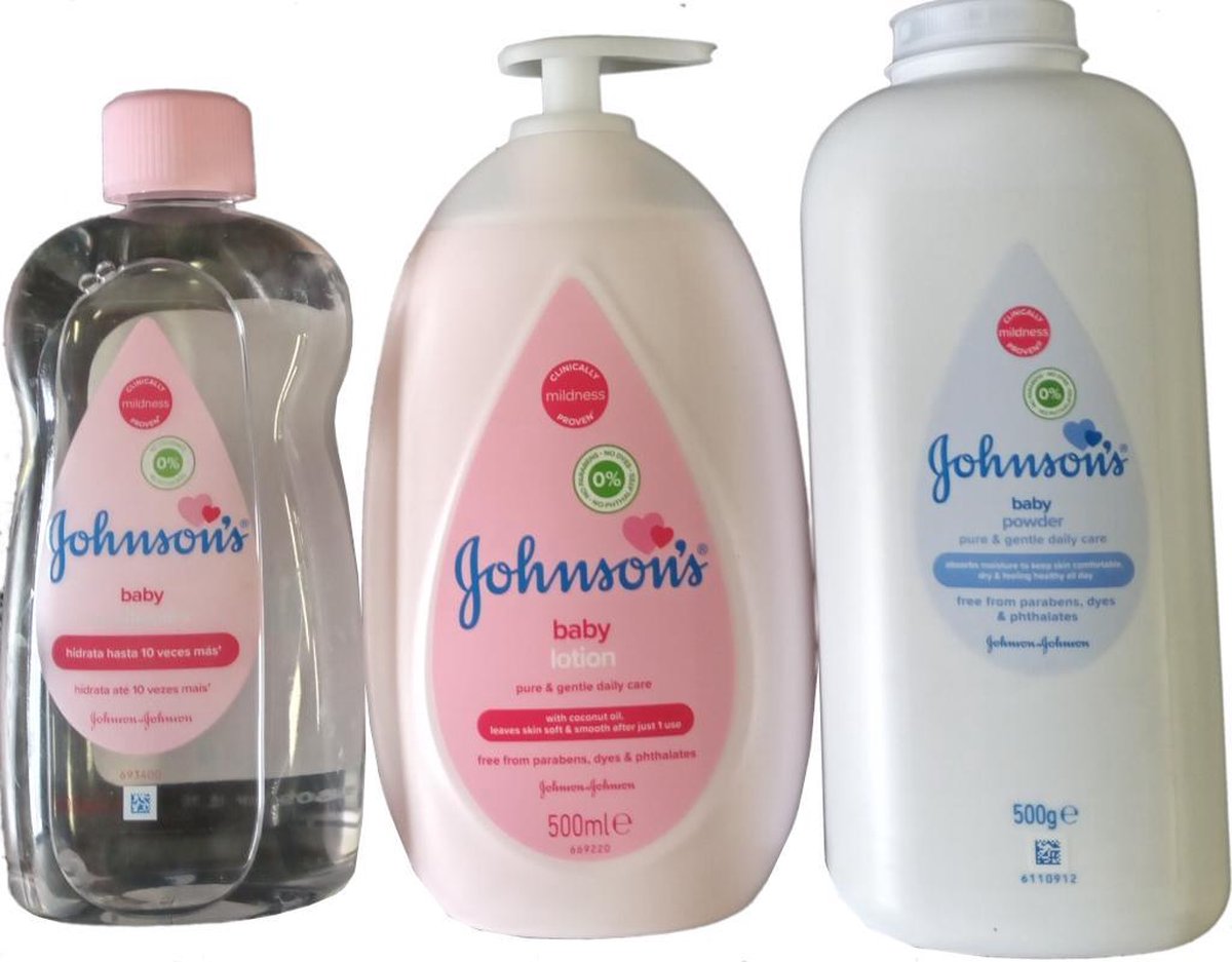 Goedkoopste Johnson's Baby Verzorgingspakket - Voordeelverpakking - BabyBodylotion XL / Baby Talk Poeder XL / Baby Olie Regular XL