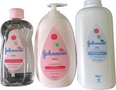 Johnson's Baby Verzorgingspakket - Voordeelverpakking - BabyBodylotion XL / Baby Talk Poeder XL / Baby Olie Regular XL