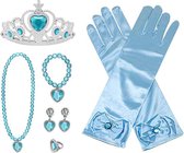Het Betere Merk - Speelgoed meisjes - Blauwe prinsessenhandschoenen - Tiara / Kroon - Juwelen - voor bij je Frozen prinsessen jurk